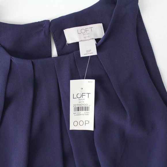 LOFT dress petite 00 00P Blue Embroidered Floral Hem Sleeveless Shift A-line - Picture 7 of 10